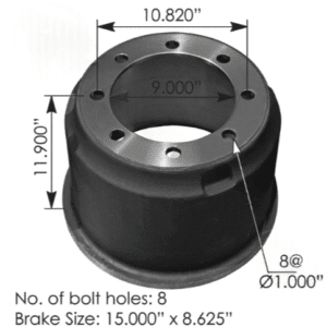 151.58603BATR - Brake Drum 15.000in X 8.625in
