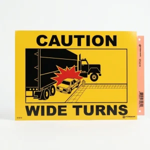 571.D118 - Decal CAUTION WIDE TURNS 11.75 X 17.25in