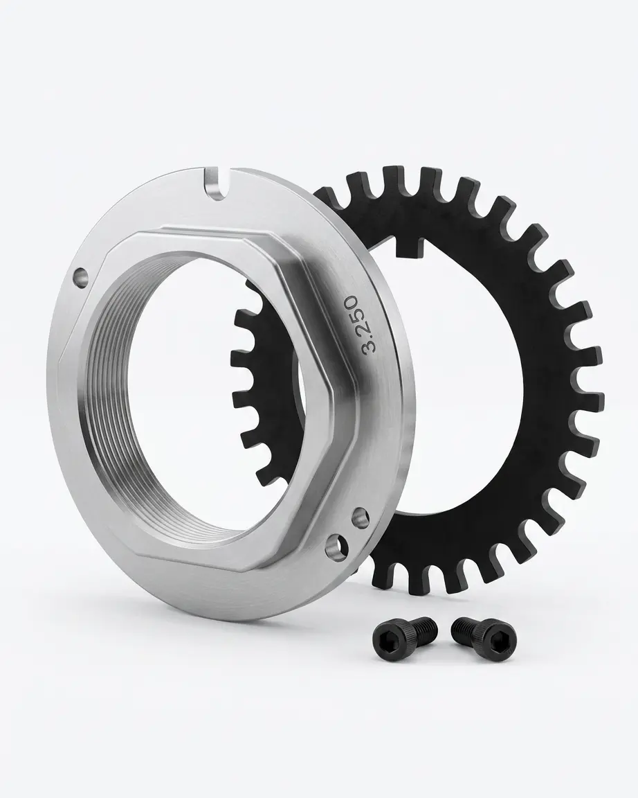 SKF SN325GWDTG-20 spindle nut and washer assembly for commercial drive axles, SN325GWDTG-20, SN325GWDT, 209.SKFSN325GWDT, 209.325GWDT, SKF SN325GWDTG-20, Automann 209.SKFSN325GWDT, SKF, Drive Axle, Spindle Nut, Spindle Nut Assembly, Locking Wheel Nut, Unitized Spindle Nut, Axle Nut, 3.250-12 Thread, 3-1/4-12 Thread, Tandem Axle, Dana Spicer, Eaton, Ford, Freightliner, International, Kenworth, Mack, Meritor, Peterbilt, Volvo, Western Star, Wheel End Hardware