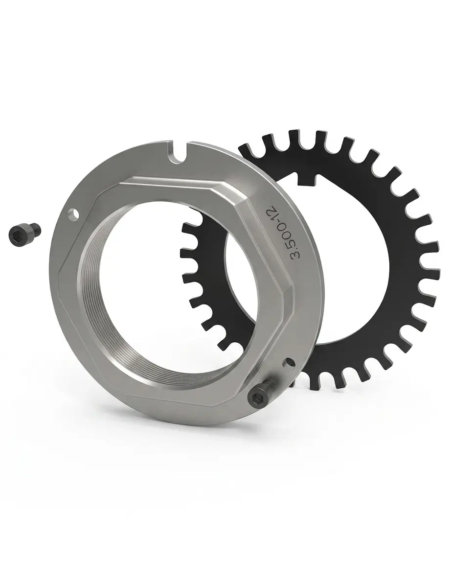 SKF SN350GWTAG-20 spindle nut and washer assembly for Eaton trailer axles, SN350GWTAG-20, SN350GWTA, 209.SKFSN350GWTA, 209.350GWTA, SKF SN350GWTAG-20, Automann 209.SKFSN350GWTA, Automann 209.350GWTA, SN350GWTAG-20, SN350GWTA, 209.SKFSN350GWTA, 209.350GWTA, SKF SN350GWTAG-20, Automann 209.SKFSN350GWTA, Automann 209.350GWTA, 210.1915, Automann 210.1915, SKF, Eaton, Eaton Axle, Trailer Axle, Spindle Nut, Spindle Nut Assembly, Locking Wheel Nut, Unitized Spindle Nut, Axle Nut, 3.500-12 Thread, Wheel End Hardware